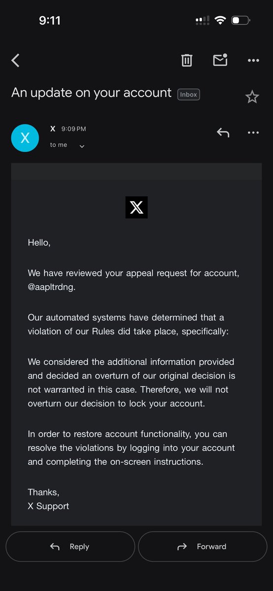 I__shenk's tweet photo. @XSupport @verified @Safety @elonmusk @lindayaX @XBusiness @XBusinessEurope @XCreators @premium 
 I’ve now received this IDENTICAL automated email twice — appealing for @aapltrdng.
The email says “violation specifically:” and then… nothing. Blank.
It then says to follow on-screen instructions. There are none when I log in.
This is my 3rd appeal. Each cycle takes 48hrs to restart.

@aapltrdng has been active since 2018 — a verified Apple reseller store.
I’m an X Premium Annual subscriber, passport-verified at signup.
I’ve done everything right. Yet I’m stuck in an automated loop with zero human review. @XPremium this is what Premium gets?

I switched from Instagram expecting better support on X.
Instagram’s appeals at least tell you what you violated.
X sends a blank violation field and broken on-screen instructions — twice in a row.
@elonmusk @xai this automated loop needs fixing. Real businesses are being harmed.

To anyone at @XSupport reading this — I am cooperative, verified, and ready to comply with anything required.
I just need one human to actually review this case.
Account: @aapltrdng | Premium Annual | 4 appeals | 0 answers.