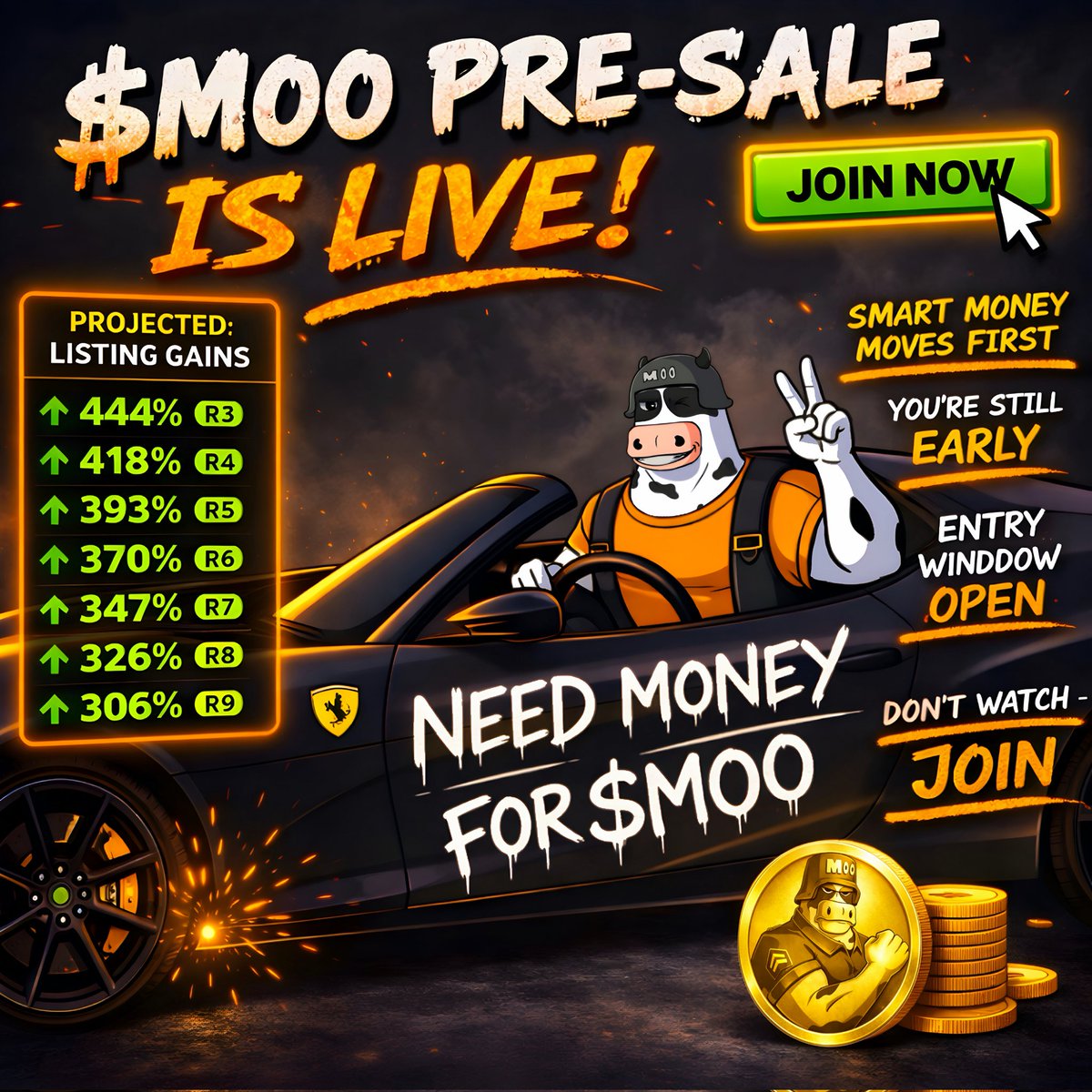 ⚔️ The battle for Xs starts now 📈

🐂 Get in early on the $MOO presale (up to +444% at listing)

⛓️🪖 MooArmy is the World’s First Bullish memecoin with its Own Blockchain. 170,000+ already in — this is how Pepe-level runs start.

🐮 $MOO is the native token, built around a
