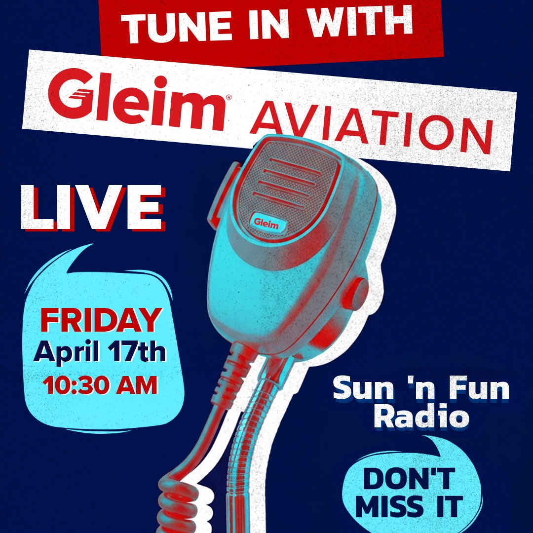 GleimAviation's tweet photo. 🛩️🎙️ Don't miss Garrett Gleim, President, and Ryan Jeff, Chief Instructor, on Sun n' Fun radio tomorrow! 
📅 Friday, April 17 at 10:30 AM ET
Tune in locally: 1510 AM (Lakeland area)

🌐 Listen globally via livestream: https://t.co/Fprwu9DFmG
#snf26 #gleimaviation #pilottraining https://t.co/3w99yXUYb7