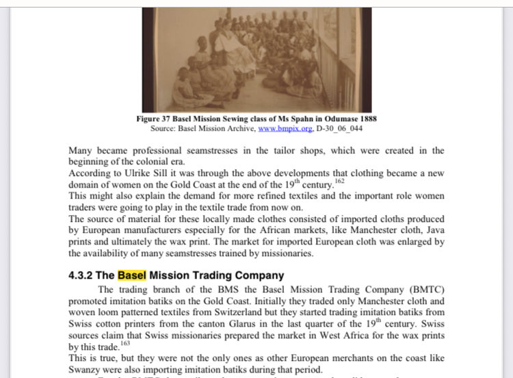 tommymiles's tweet photo. Interestingly, one early (1860s) route of European marketed “wax prints” into colonial Ghana was the trading arm of the Basel Mission Society. They taught European gender roles, instructing girls to produce clothes w imported cloth. Weaving had long been men’s off-season work. https://t.co/qZblYm3o7Q