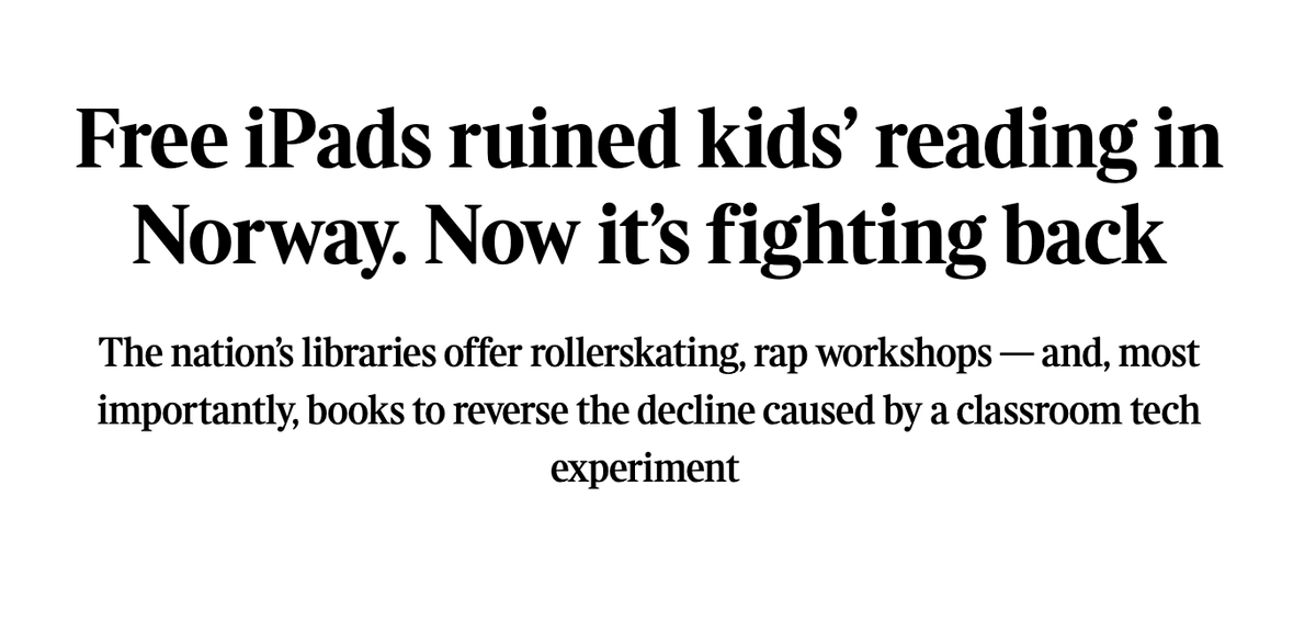 karenvaites's tweet photo. "Ruined kids' reading"

"The nation’s libraries offer rollerskating, rap workshops — and, most importantly, books to reverse the decline caused by a classroom tech experiment."

Here for it. https://t.co/iJ6secB8Vo