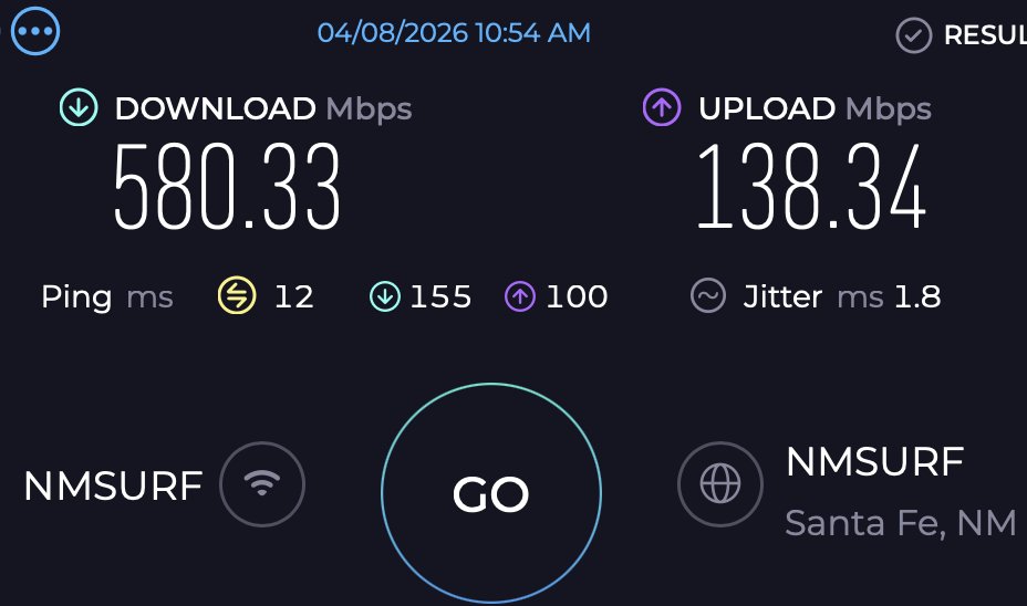 nmsurf_internet's tweet photo. While some companies are sending your signal into space… 🛰️

We’re delivering it right here on the ground ⚡

More consistent.
Less lag.
Built for New Mexico.

🌐 https://t.co/BdrvgE39SC
📞 (505) 986-1669
Skip the wait:
Faster, local internet is closer than you think ⚡ https://t.co/AY9aeI5vR2