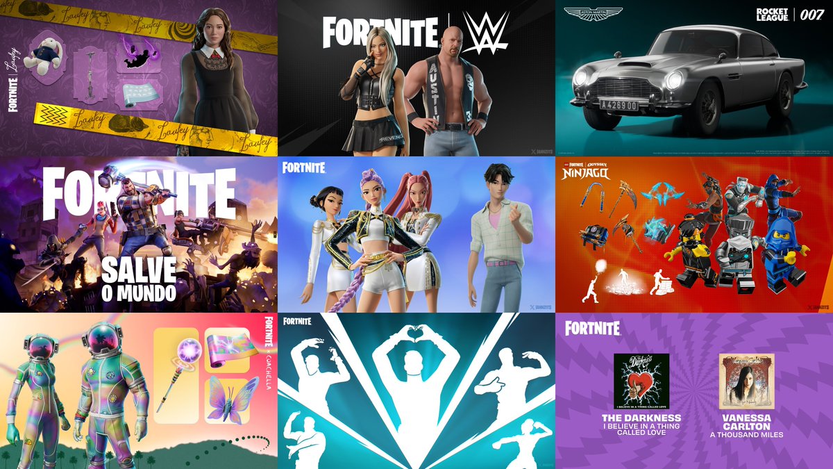 MisterPavaoFN's tweet image. 🛍️ Seções da Loja atualizadas para hoje, 16 de Abril, às 21h BRT! #Fortnite

· Laufey (4x)
· WWE (Liv Morgan e Steve Austin) (3x)
· Aston Martin DB5 do 007
· Salve o Mundo (2x)
· Guerreiras do K-Pop (Jinu e Golden) (5x)
· LEGO NINJAGO® (3x)
· Coachella (8x) +4
· Vibes a Todo