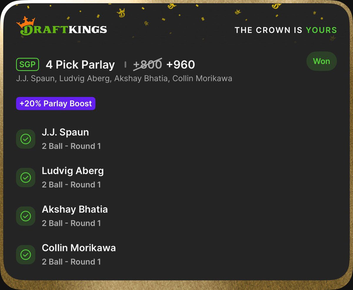 _IcyPicks's tweet photo. Cash the 2 Ball Parlay! Great way to start the week with golf! Join the community for FREE before it’s too late to sweat every weekend! ✅ 🥂 https://t.co/7fuCPmgd93

#GamblingTwitter #PGA #TheMasters #RBCHeritage #RoryMcllroy  #BrysonDeChambeau #JonRahm #ScottieScheffler https://t.co/WcEy8n7ksm