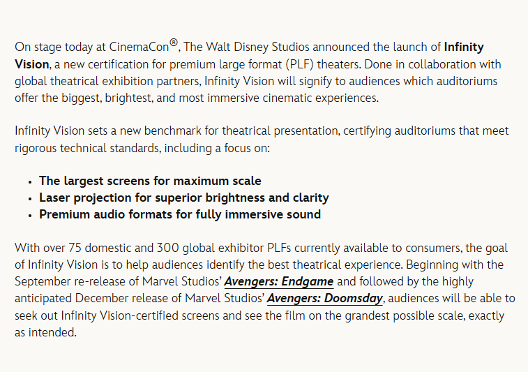 Infinity Vision will label auditoriums that meet strict standards for ...