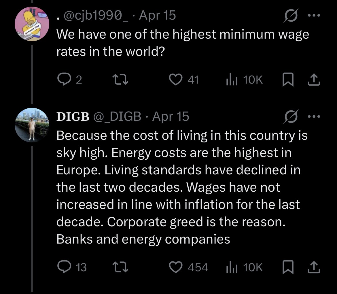 AngloBrigadier's tweet photo. >Raise minimum wage because cost of living
>all companies employing low skill employees have to raise prices 
>cost of living increases 
>repeat 

God it’s so tiresome https://t.co/VTtePnSz0A