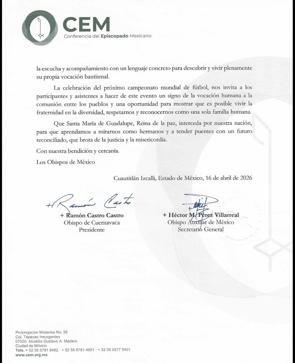 “Callar ante la inseguridad es
traicionar el evangelio. Un país que normaliza la muerte pierde vida, la violencia no sólo destruye vidas, corrompe la esperanza”. 

Mensaje de los obispos de México.