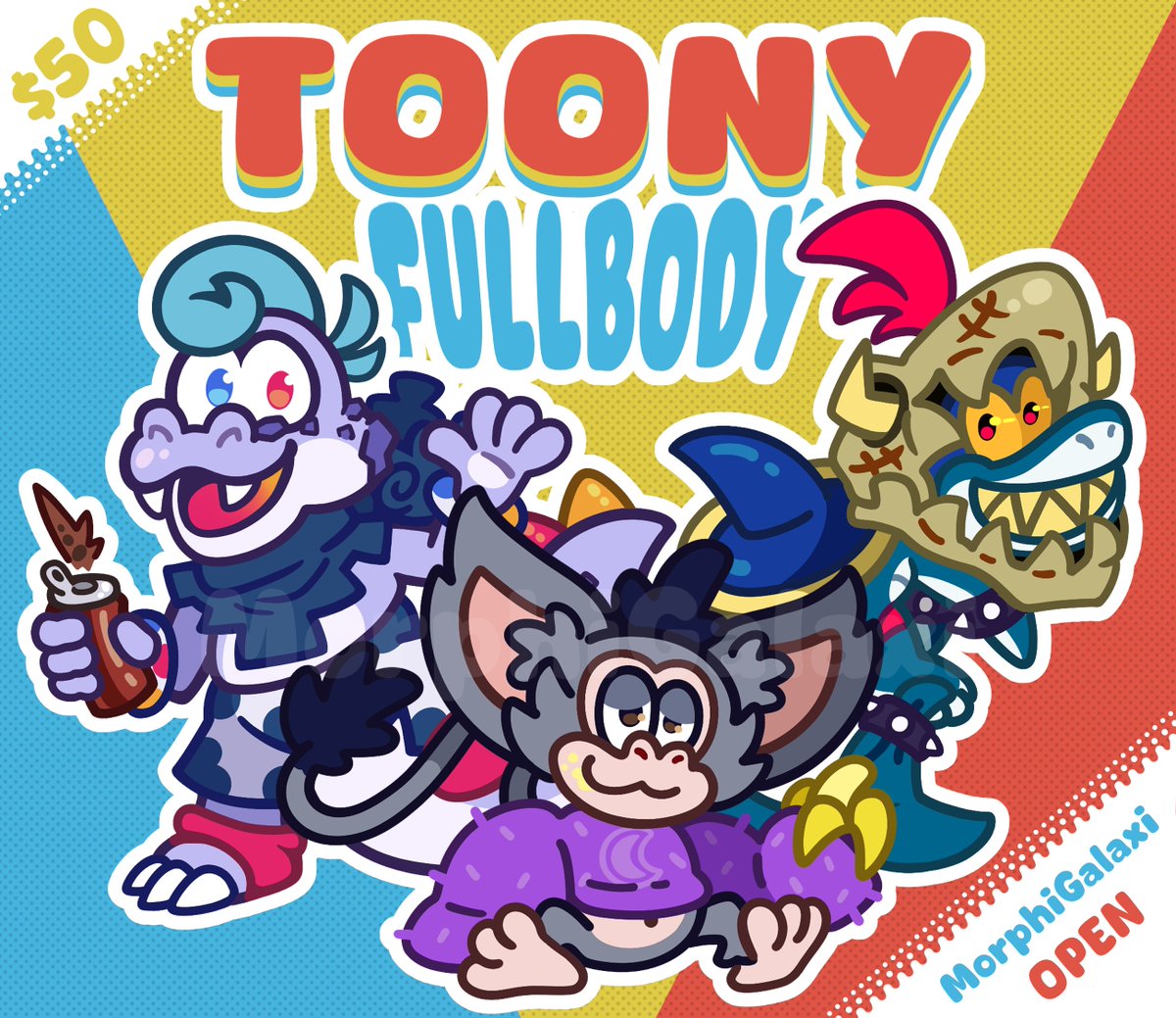 MorphiGalaxi's tweet photo. My Commissions are OPEN 🛒

You can finally order art in my signature toony style! Be sure to check out my shop, linked in the comments below, where you can submit a request and browse what's currently on offer 🎉 #VGen https://t.co/bKgkT44NQm