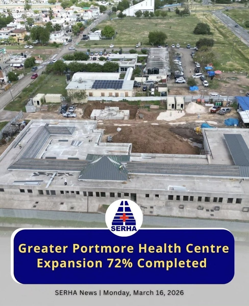 theserhajm's tweet photo. Progress Update 📢
The Greater Portmore Health Centre expansion is now 72% complete 🏗️
Soon to offer a range of services, including Laboratory, Isolation Room, X-ray Room, Treatment and Procedure Rooms and other services.
#HSSP #StCatherineServices @themohwgovjm @christufton https://t.co/9GZIH1KiGJ