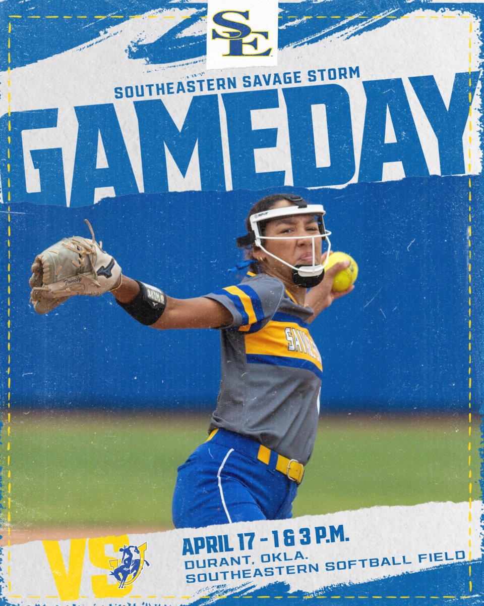 GoSoutheastern's tweet photo. We play✌️

🆚 No. 10 Southern Arkansas
📍 Durant, Okla.
⏰ 1 &amp; 3 p.m.
🏟️ Southeastern Softball Field
🔗 https://t.co/mdaCGnBd1Y

@SavageStormSB l #GoSoutheastern l #TakeCover https://t.co/CDtXeLVZzf