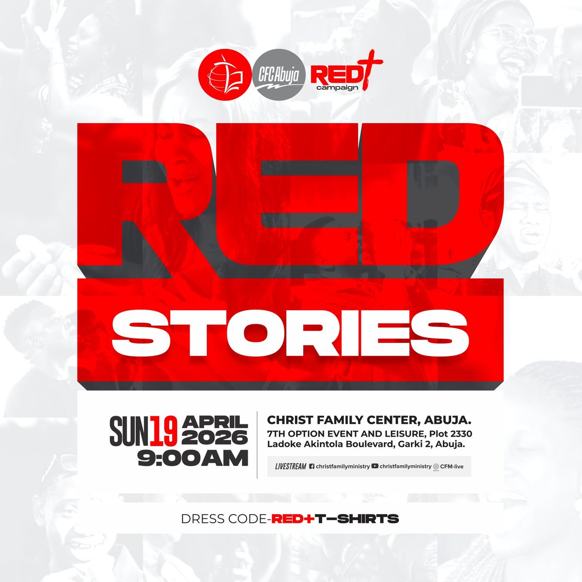 Every scar has a story. Every life can be redeemed.

It's Red Stories this Sunday at CFC Abuja 
19 April | 9AM | 7th Option Events and Leisure, Garki Abuja 

Your past isn’t the end. Come and hear what Jesus did for you.

#RedStories #CFCAbuja #ChristFamilyMinistry #LoveIsKing