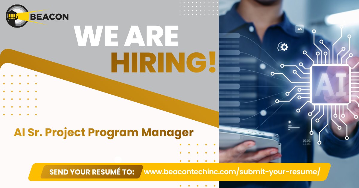 beacontechinc's tweet photo. Learn more about this exciting new opportunity. 
AI Sr. Project Program Manager: https://t.co/GVXtty0GiV
All roles: https://t.co/y9Ee5csp9v
#beacontechnologies #AIProjectManager #hiring https://t.co/JOVjw4DRCv