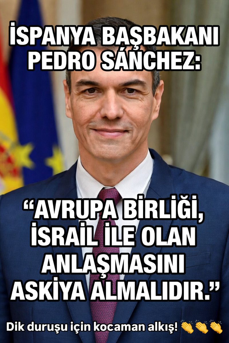 AntiTrolizm's tweet photo. İspanya Başbakanı Sanchez:  "Avrupa Birliği , İsrail ile olan ortaklık anlaşmasını askıya almalıdır."
Dik duruşu nedeniyle İspanya Başbakanı Sanchez için kocaman bir alkış rica ediyorum.
İlk alkışlar benden.📷📷📷 https://t.co/6rmleYxxAL