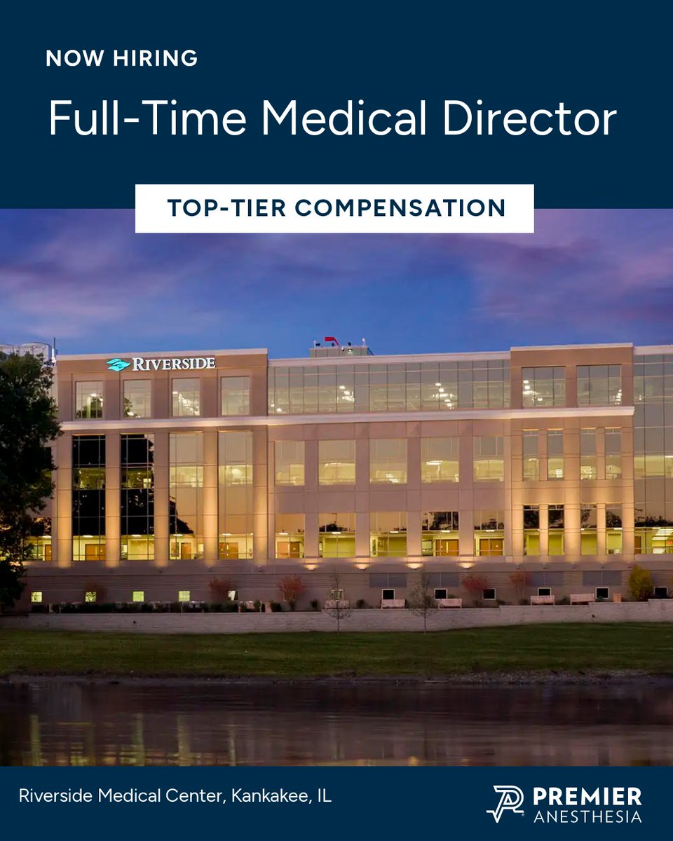 WorkatPremier's tweet photo. Full-Time Medical Director (W-2) in Kankakee, IL | $740K+ Compensation | 12 Weeks PTO
✔ Extra pay available for cardiac anesthesiology and CV back-up call
✔ 1:6 call rotation
Apply today: https://t.co/aMIubZRvEb https://t.co/fIT0a2X24l