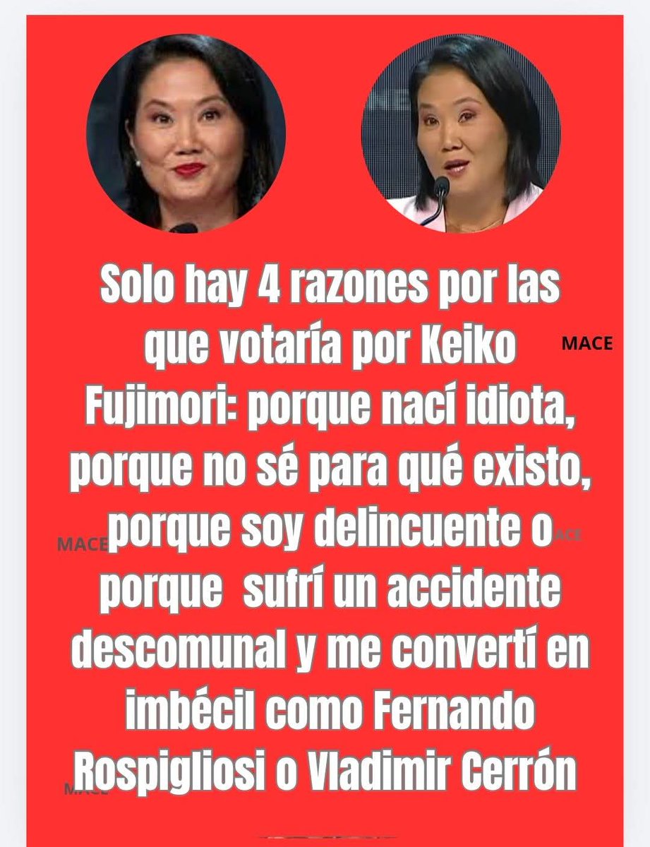 MAVR1963's tweet photo. Jamás será presidente a pesar que ya copó el poder 
Todo peruano de bien no simpatiza con la familia de tanto daño le hace al Perú 
El día del fujimorismo desaparezca El Perú será un mejor país para vivir https://t.co/PkaTuKshiQ