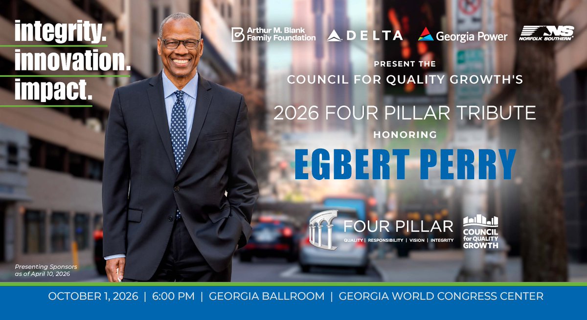 QualityGrowth's tweet photo. The Council is proud to announce the 2026 Four Pillar Tribute Honoree—Egbert Perry, Chairman of The Integral Group &amp; 37th recipient of the Four Pillar Award. Join us on October 1st at GWCC. 

Read more: https://t.co/ws7aOUCnFU 

Sponsorships available at https://t.co/B60SofXca0. https://t.co/1cpI6pnDvu