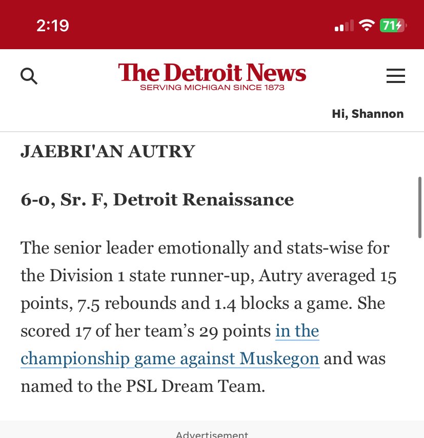 MrsAutry812's tweet photo. And another one #DetroitNews #FirstTeam @Jbtheballer22 https://t.co/7O9s5GngoR