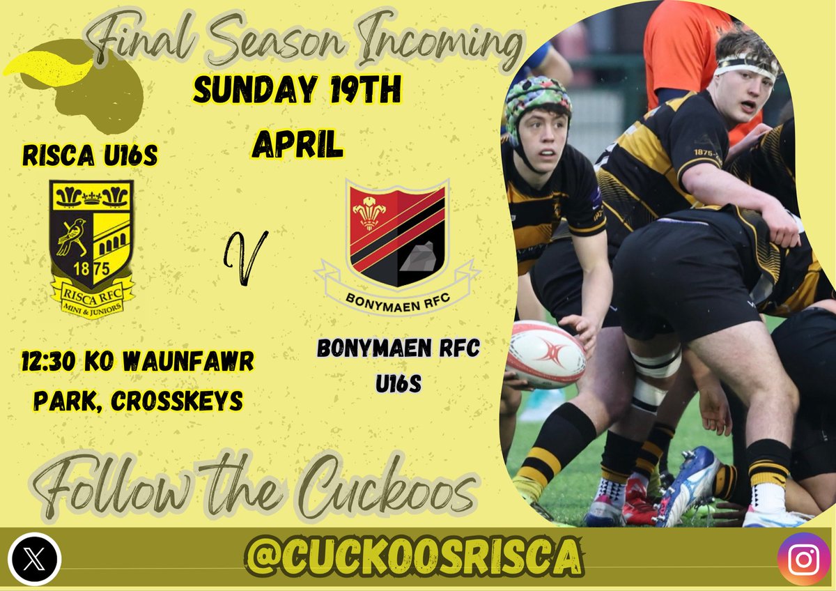CuckoosRisca's tweet photo. Another new challenge this Sunday as we welcome @BonyJuniors down to Waunfawr. Battle of the regions in what will be a tough contest for the #youngcuckoos, one we are looking forward to. Hope to see you down there supporting the lads @RiscaRFC @RiscaRFCMandJs https://t.co/t1KIePnVTl