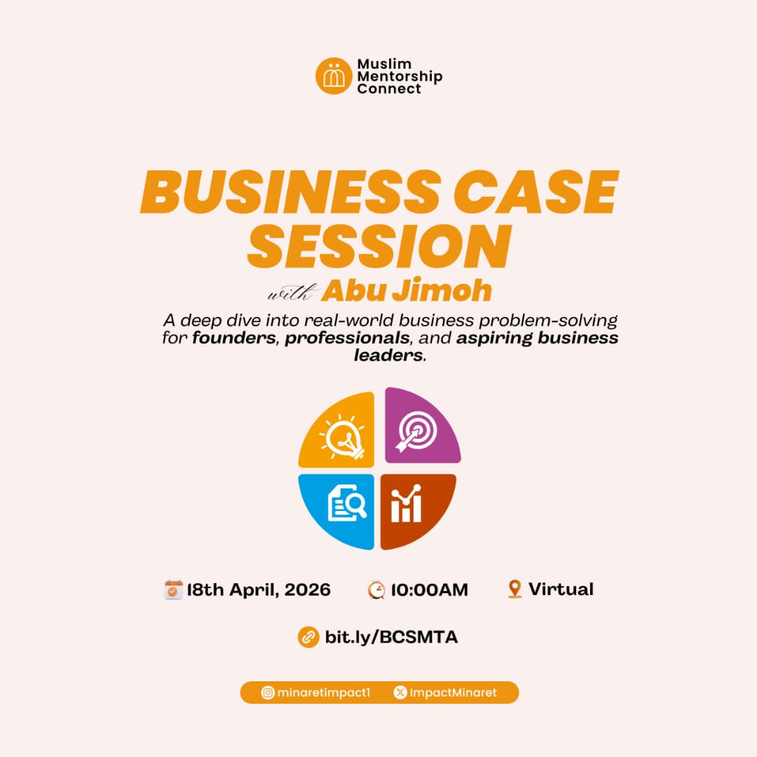 ImpactMinaret's tweet photo. As-salaamu'laikum wa rahmatullahi wa barakatuh,

Only 2 days left until the Business Case Session with Abu Jimoh.

Study the case study ahead of time.

Date: Saturday, 18th April, 2026.
Time: 10:00AM prompt 
Link: https://t.co/yX55uSpvnt (Add to your calendar) https://t.co/i9Q8kjB1o3