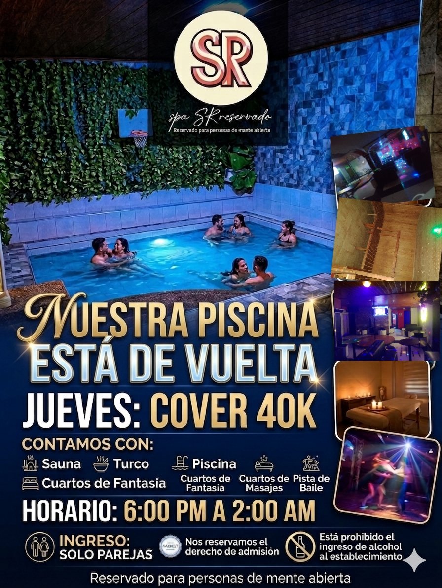 SpaReservado's tweet photo. ¡EL CALOR REGRESA AL AGUA! 🔥💦

​Después de unos días de espera, nuestra piscina vuelve a esta lista. El mantenimiento terminó y la verdadera acción comienza hoy.

​✨ Jueves de Solo Parejas ✨

Ven al agua y a subir la temperatura en el ambiente más exclusivo y privado. https://t.co/bx7xorzvXt
