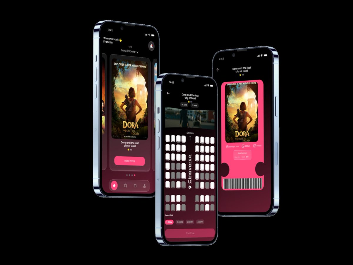 Franksamuel202's tweet photo. Cineverse is 92% loaded. 🎬💖
​Dark mode + pink gradients + clean typography. The goal was to make booking a movie feel as premium as the film itself.
​Figma was harmed in the making of this. 🛠️✨
​#DesignTwitter #UIUX #BuildInPublic https://t.co/33LVfyP587