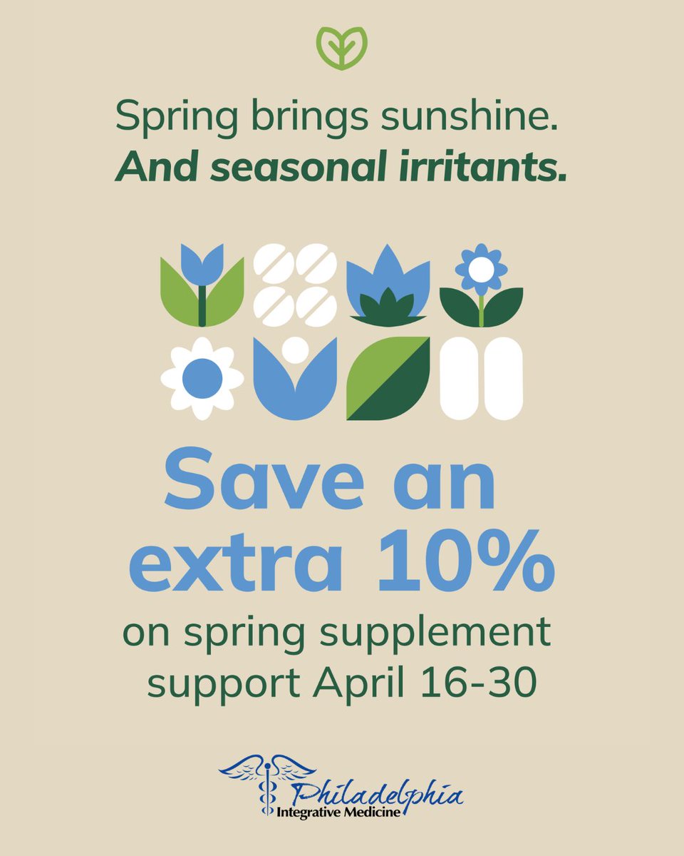 GeorgiaTetlowMD's tweet photo. FULLSCRIPT SALE: SAVE EXTRA 10%.

Stay ahead of spring allergies and illnesses. Shop my Fullscript store April 16-30 to save on select spring essentials from leading brands.

https://t.co/EVDYUch3Z2

#fullscript #IntegrativeMedicine #PhiladelphiaHealth #functionalmedicine https://t.co/SQcFIdXyvS