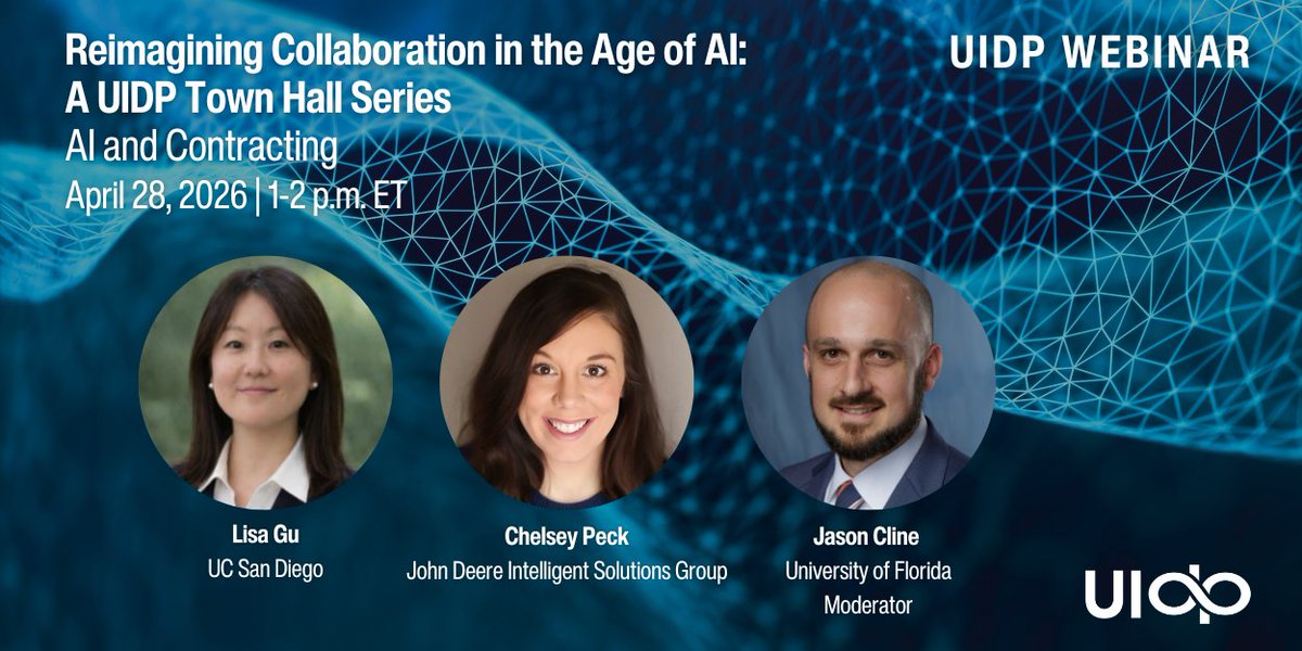 teamuidp's tweet photo. Join UIDP on April 28 for a discussion on how AI is reshaping research agreements, IP, and contracting practices. Click here to register:  https://t.co/btCPdif0e2 #UIDPWebinar https://t.co/RGP7Sxpz8i