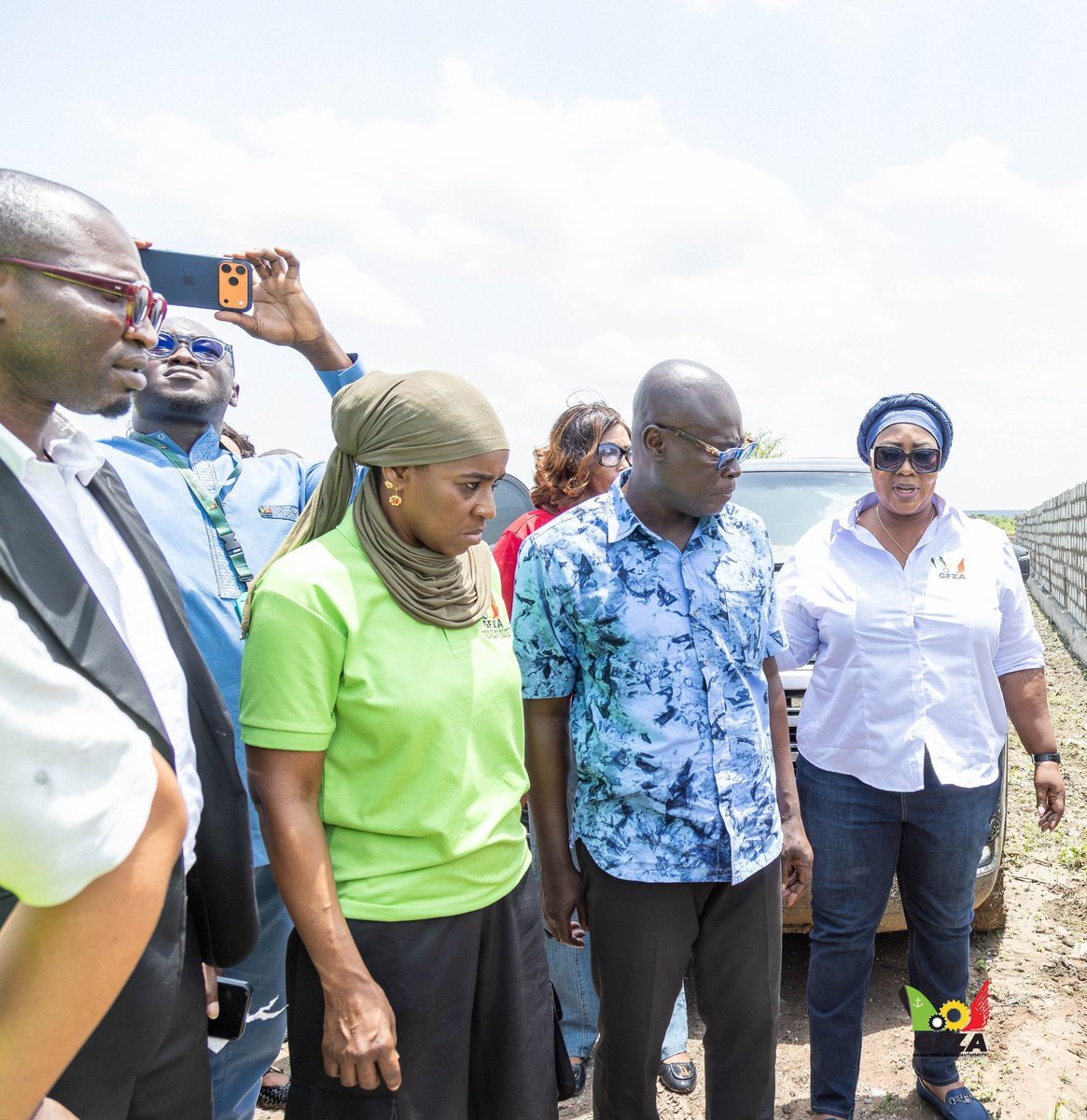 The Chief Executive Officer of the Ghana Free Zones Authority (GFZA), Dr. Mary Awusi together with Mr. Lateef Apau Wiredu and some managers of the GFZA, led a high-level team on an inspection visit to the Authority’s newly designated Export Processing Zone (EPZ) at Afienya .