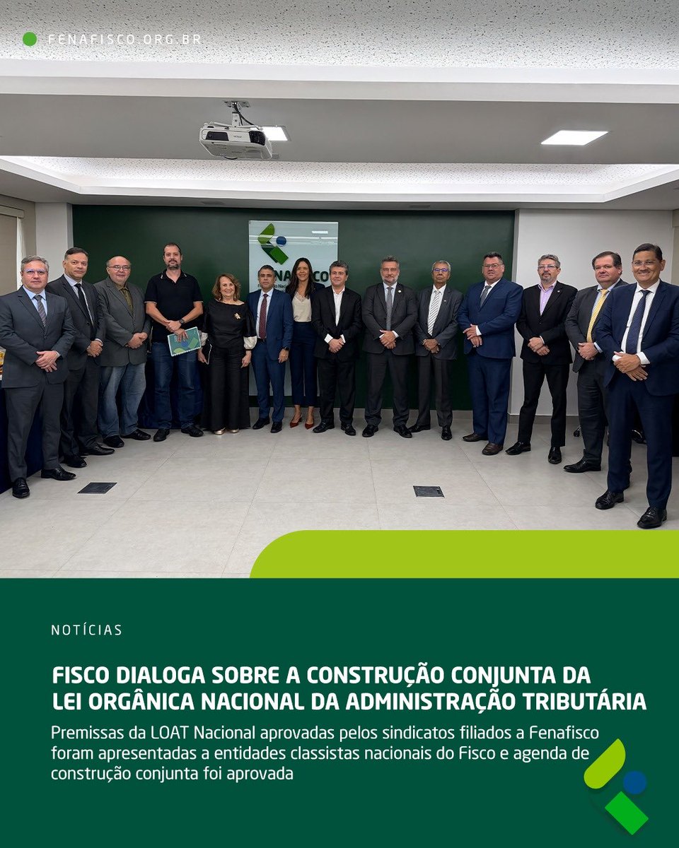 Fenafisco's tweet photo. A Fenafisco reuniu entidades nacionais do Fisco para avançar na construção da LOAT. Foram apresentadas as premissas e definido um cronograma de reuniões técnicas para consolidar um texto convergente. A previsão é concluir a proposta ainda no 1º semestre de 2026. https://t.co/RF0DCAkxjD