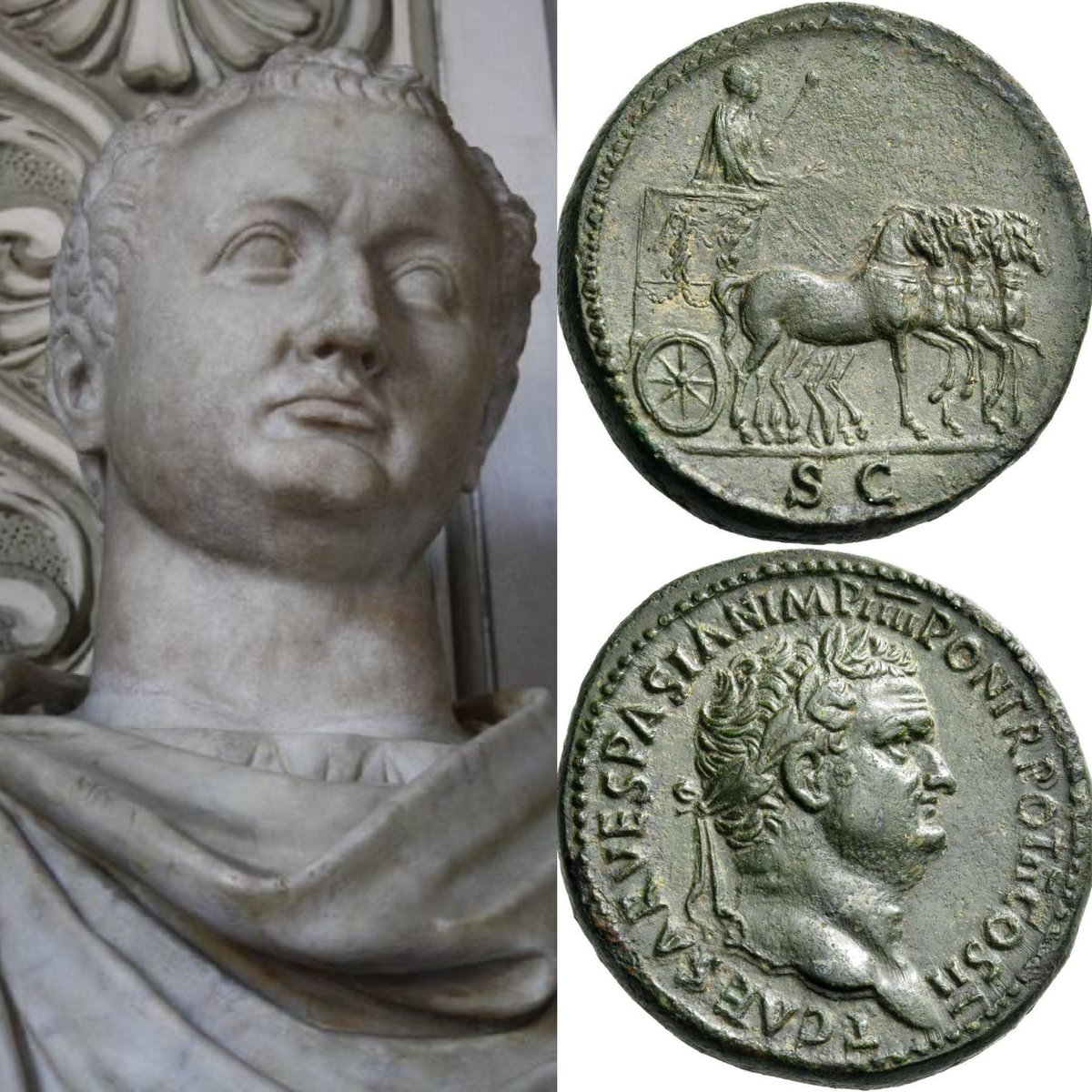 alsadeekalsaduk's tweet photo. Roman Sestertius of Titus , weight 23.6 g, issued 72-73 AD, Obverse shows Head of Titus, laureate, right.
Scripted with Latin  Lettering: T CAESAR VESPASIAN IMP IIII PON TR POT II COS II. Translation: Titus Caesar, Vespasianus, Imperator Quartum, Pontifex [Maximus], Tribunicia- https://t.co/fdDGp17Rly