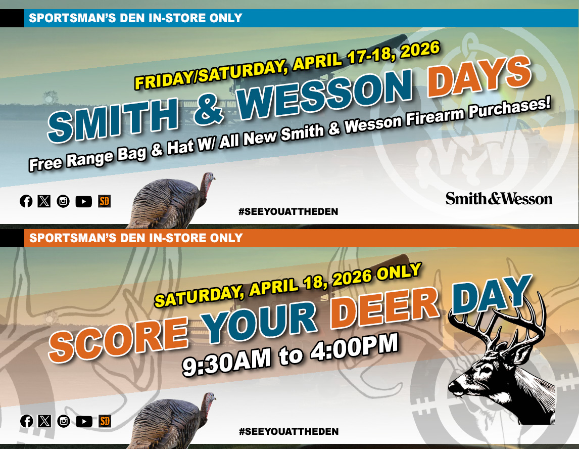 SportsmansDen1's tweet photo. Ready For A Fun Weekend With Smith &amp; Wesson Free Goods Friday &amp; Saturday and Deer Scoring Saturday At Sportsman's Den in Shelby! #SeeYOUAtTheDen https://t.co/M7iDbKbjbd