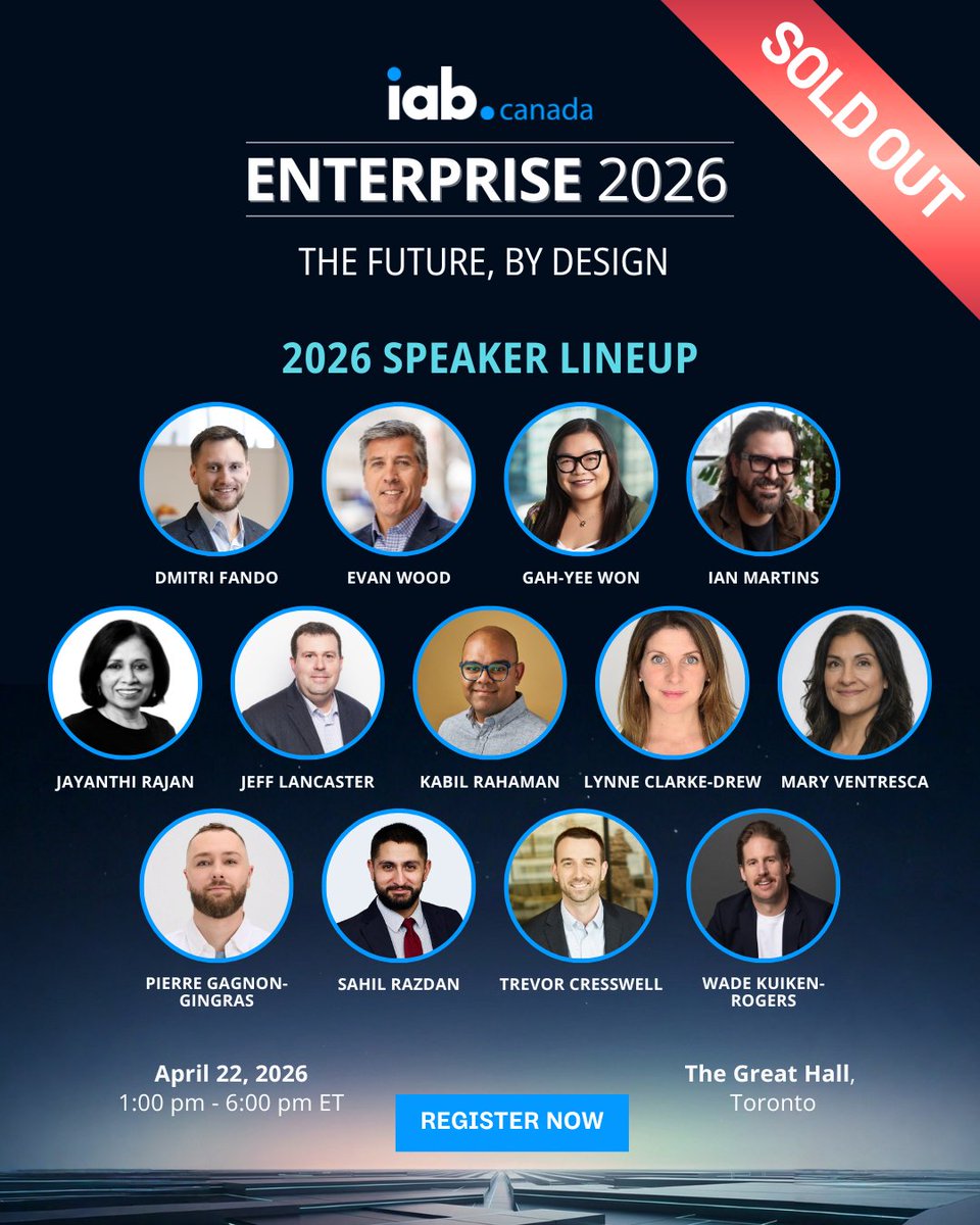 iabcanada's tweet image. Enterprise 2026 is officially SOLD OUT! 

We look forward to welcoming industry leaders to the Great Hall on April 22 for a day of insights and collaboration. hubs.ly/Q04crNDJ0

#IABCanada #DigitalMedia #ThoughtLeadership