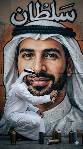 SULTAN__22__'s tweet image. 🔴 #برومبت 🔴 الرسم على الجدران 

ارفق الصورة
واكتب الاسم 
وشاركنا في نتيجة #البرومبت 
#prompt 

"
Create a hyper-realistic cinematic scene of the person in the attached image painting a large graffiti mural of herself on a textured brick wall using spray paint.

The mural must