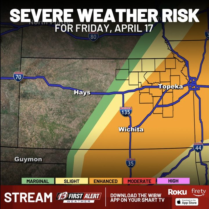 mitchellkeyeswx's tweet image. FIRST ALERT WEATHER DAY: Severe Weather Risk Friday ⛈️

@wibw 

#severe #storms #kansas #weather #kswx