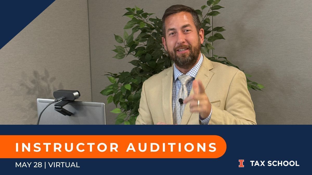 uofitaxschool's tweet photo. Instructor auditions are May 28.

We’re looking for experienced tax pros who can present practical topics to other practitioners. Short, virtual, and a great way to get involved.

Details:
https://t.co/uHMYde1vD5

#TaxProfessionals #TaxPractice #TaxUpdates https://t.co/urprAHxrTc