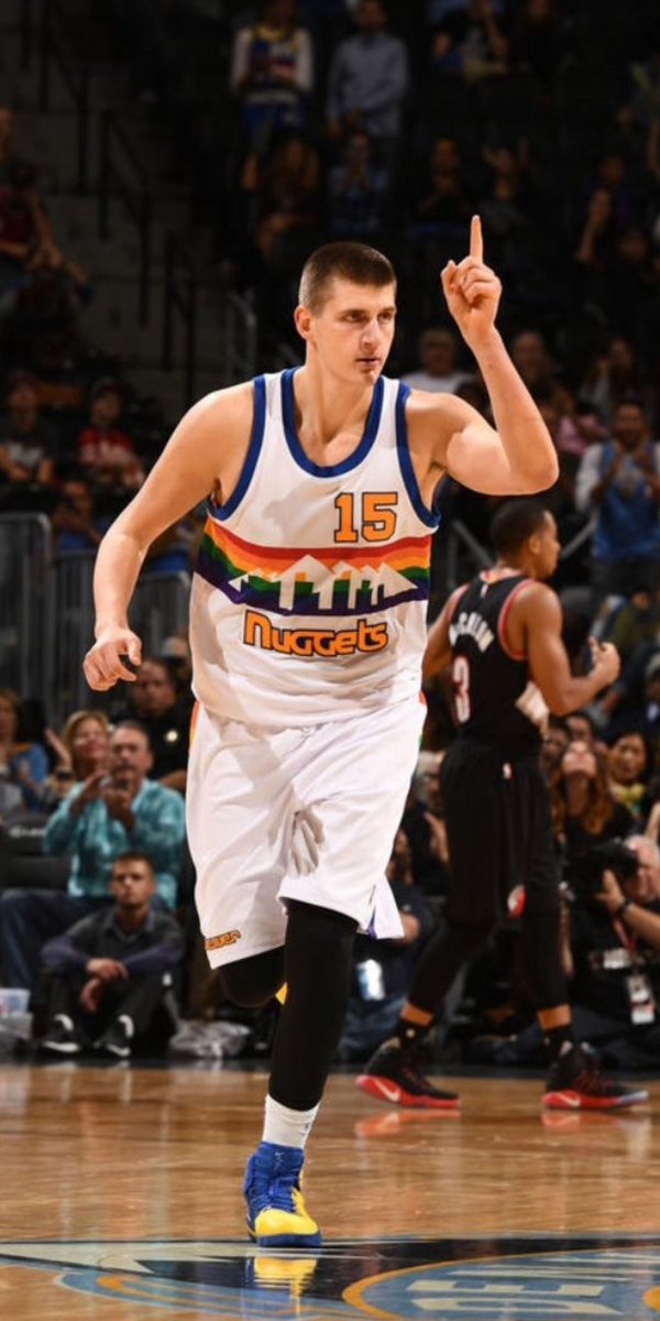 BuzzVigil's tweet photo. @SwipaCam Wore them during Mutumbo’s jersey retirement for one night. 
At the very least, I need @mitchell_ness to do an authentic remake! https://t.co/nuVb5QL3N4