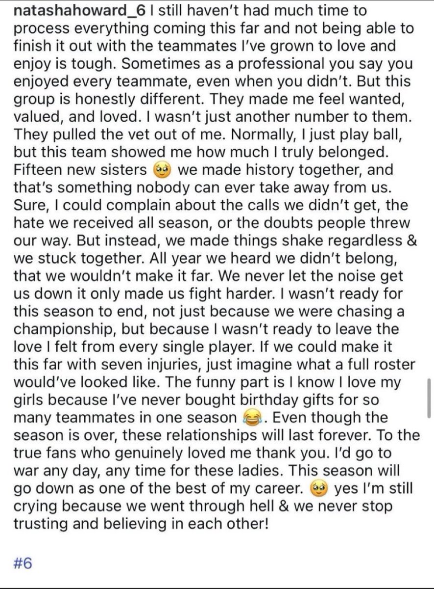 This is why I have so much respect and support to <a href="/THoward_6/">NATASHA HOWARD ⚡️FLASH⚡️</a> this past year. She has been nothing but a class act. So much respect for her.