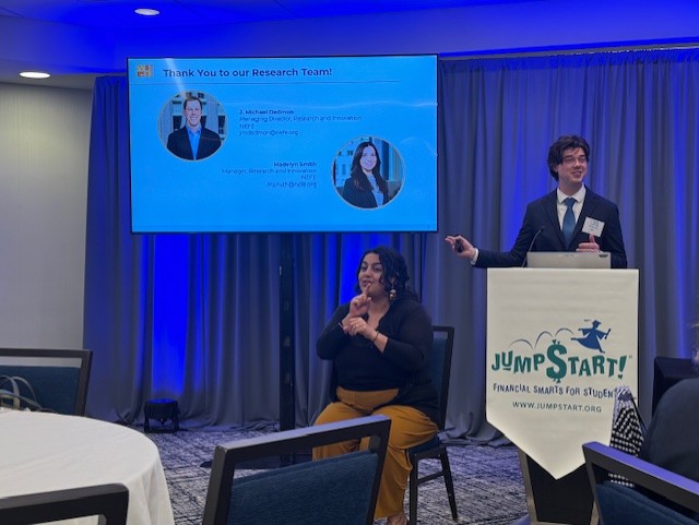 NEFE_ORG's tweet image. Hunter Field and @DrBillyHensley presented "How Growing Anxiety Is Impacting #FinancialLiteracy” at this year's @Jumpstart1995 Annual Partners Meeting. Their presentation explored NEFE’s national #OpinionPolling data on Americans’ heightened anxiety over their #PersonalFinance.