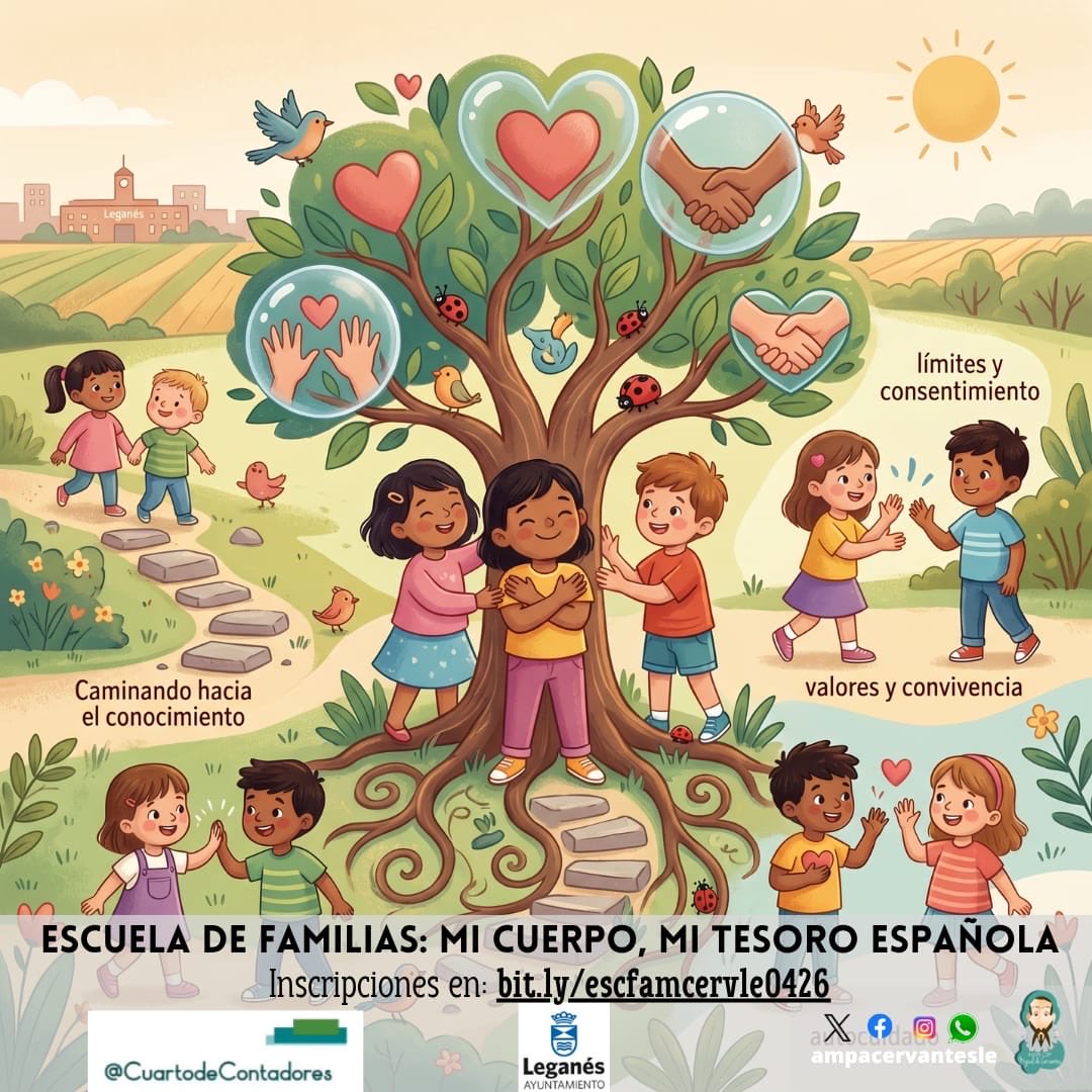 ¡Vuelve la Escuela de Familias! 🧒👧
​Junto a <a href="/Nervio_Ansiedad/">Cuartodecontadores</a> , organizamos el taller "Mi cuerpo, mi tesoro" para trabajar las emociones.  
​22 abr: 2º y 3º Infantil
29 abr: 1º, 2º y 3º Primaria
🔗 Info: bit.ly/4841sKF
📝 Inscripciones: bit.ly/escfamcervle04…