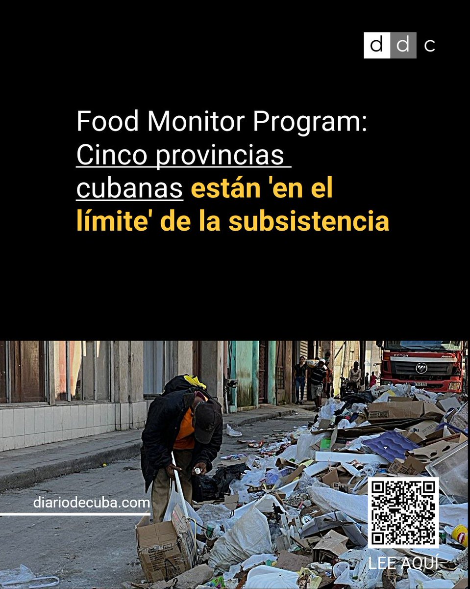 diariodecuba's tweet image. La severa #crisis alimentaria que golpea a #Cuba exhibe niveles especialmente críticos en #LaHabana, #Matanzas, #Cienfuegos, #Guantánamo y #SantiagoDeCuba, según una publicación en X de Food Monitor Program (@foodmonitorp).

LEE MÁS en #DiarioDeCuba
diariodecuba.com/cuba/177635614…