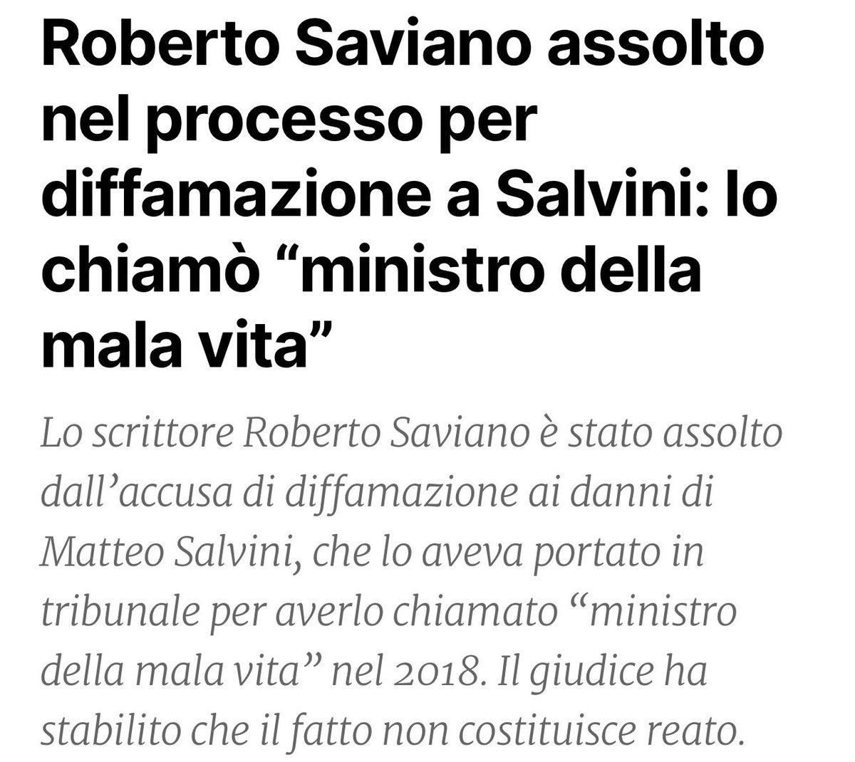 Ultimo_Samurai_'s tweet photo. "Le parole pesano, e le parole del Ministro della mala vita, eletto a Rosarno (in Calabria) con i voti di chi muore per 'ndrangheta, sono parole da mafioso. Le mafie minacciano. Salvini minaccia". (Roberto Saviano)
Assolti solo se siete di #Sinista e vi giudica un Giudice che non è certo di #Destra.
Se no condannati. Condannati al 99,9%.