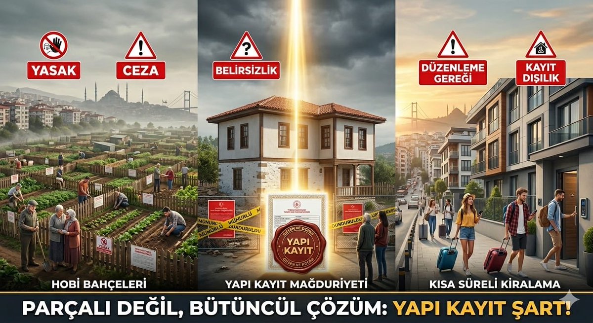 iytdernegi's tweet photo. 📍 Ülkede farklı başlıklar altında tartışılan sorunlara parçalı çözümler üretmek, sorunu çözmek yerine derinleştirmektedir. Hobi bahçeleri, yapı kayıt mağduriyetleri ve konutların turizm amaçlı kiralanmasına ilişkin düzenlemeler aslında aynı temel sorunun farklı yansımalarıdır: plansızlık, denetimsizlik ve yıllardır biriken mülkiyet problemleri.

📍 Bugün hobi bahçesi diye tanımlanan alanlarda yaşanan sorun da, yapı kayıt belgesi iptal edilen vatandaşın yaşadığı mağduriyet de, Airbnb olarak bilinen kısa süreli kiralamalara getirilen kısıtlamalar da aynı gerçeğe işaret etmektedir. Bu yapılar zaten vardır, kullanılmaktadır ve ekonomik bir değer üretmektedir. Sorun, bu gerçekliğin yok sayılmasıdır.

📍Her bir sorunu ayrı ayrı yasaklarla, cezalarla veya kısıtlamalarla çözmeye çalışmak yerine; yapılması gereken, bu yapıların denetlenerek kayıt altına alınmasıdır. Yapı Kayıt sistemi, bu noktada en gerçekçi ve kapsayıcı çözüm modelidir. 

Çünkü:
👉Mevcut yapı stoğunu görmezden gelmek yerine kayıt altına alır
👉Devletin denetim ve kontrol mekanizmasını güçlendirir
👉Vatandaşın mülkiyet hakkını güvence altına alır
👉Ekonomiye katkı sağlayarak kamu gelirlerini artırır

Unutulmamalıdır ki; mesele sadece bir yapı meselesi değil, doğrudan doğruya sosyal ve ekonomik bir gerçekliktir. İnsanlar barınmak, üretmek ve yaşamlarını sürdürebilmek için bu alanları kullanmaktadır. Bu nedenle çözüm; yasaklamak değil, düzenlemek olmalıdır

Ortak ve kalıcı çözüm açıktır:
Tüm bu yapıların denetlenerek, belirli kriterler çerçevesinde Yapı Kayıt kapsamına alınması.

Bu yaklaşım hem vatandaşın mağduriyetini ortadan kaldıracak hem de devlet ile vatandaş arasındaki güveni yeniden tesis edecektir. Parçalı çözümler yerine bütüncül bir irade ortaya konulmalı ve bu kronikleşmiş sorun artık kalıcı olarak çözülmelidir.

#YapıKayıtMeclise