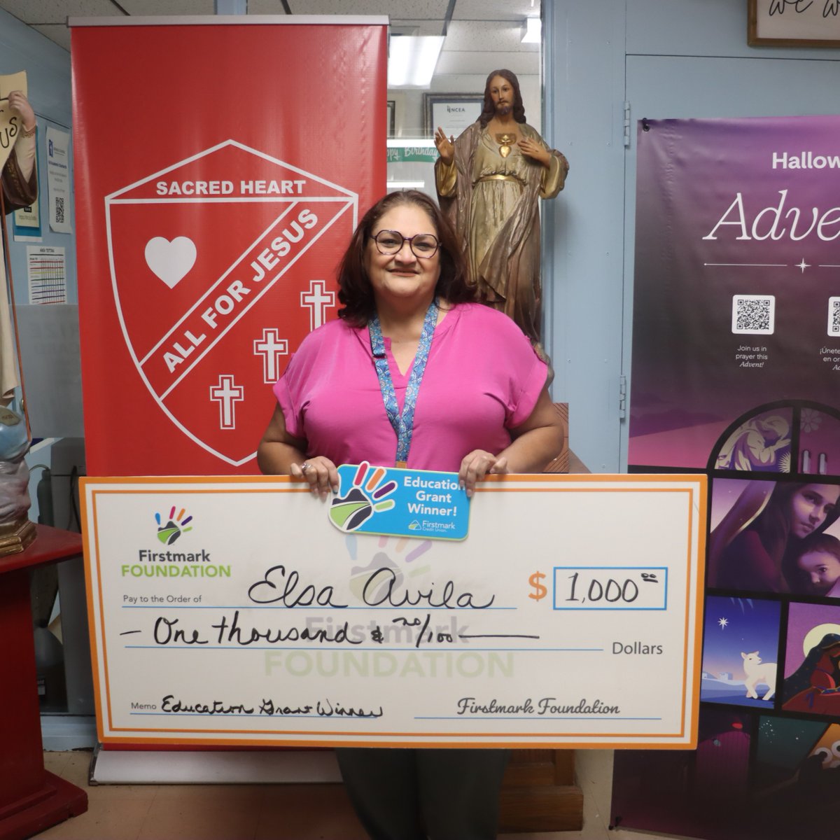 firstmark_fdn's tweet photo. Congratulations to Elsa A., #EducationGrantWinner from Sacred Heart Catholic School, @SACatholicEd! 🙌 

She will be purchasing a variety of Maker Space materials for her 2nd graders! 🎨 🖍️ 🖌️ 

#EducationGrants #SupportingEducators #FirstmarkCU #FirstmarkFoundation https://t.co/pq7FDbrVv4