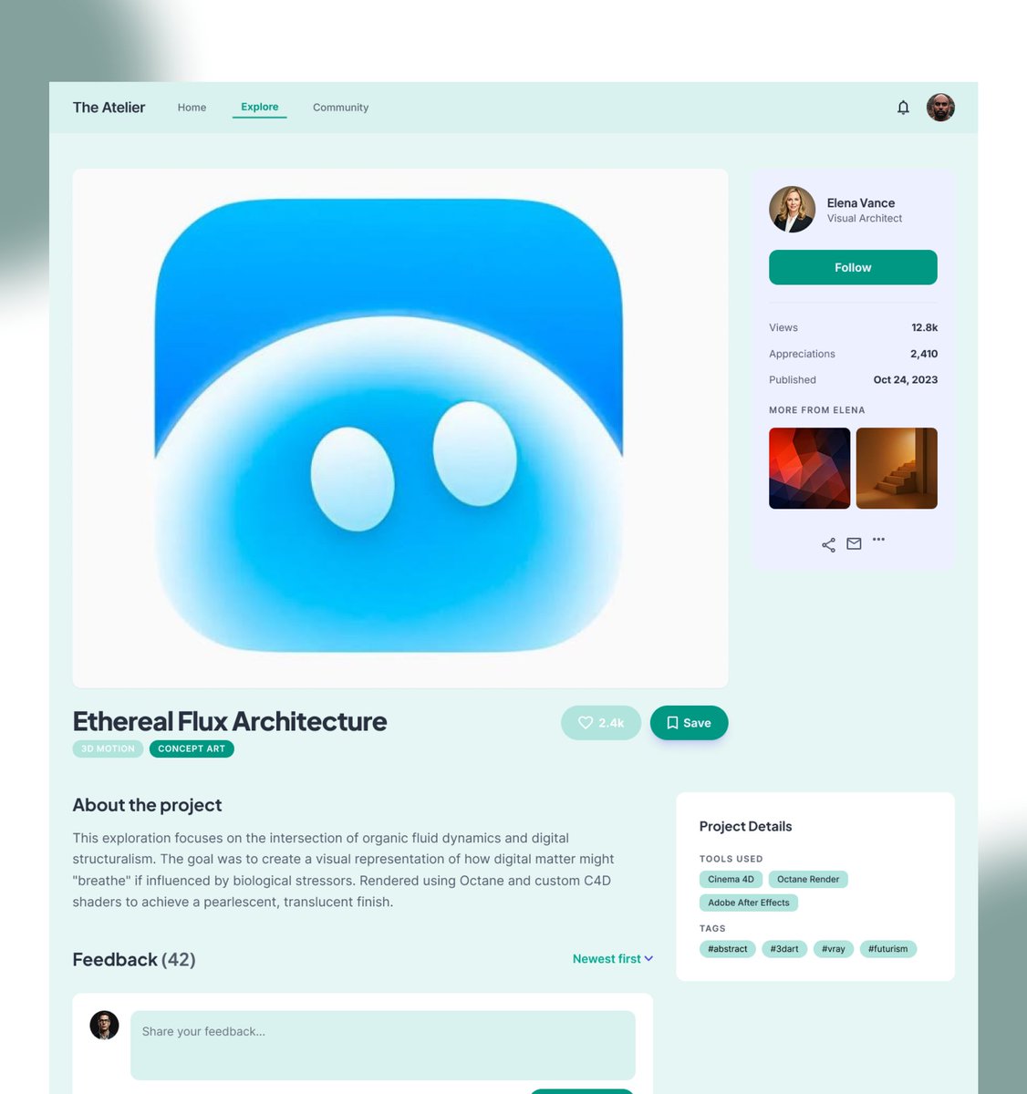 Tgconceptt's tweet photo. The interface is designed as a creative workshop homepage where designers can:

Discover trending design work 
Explore recent submissions across categories 
Access learning resources 
Participate in community challenges 
Upload and showcase their own designs https://t.co/51N7zgcaSS