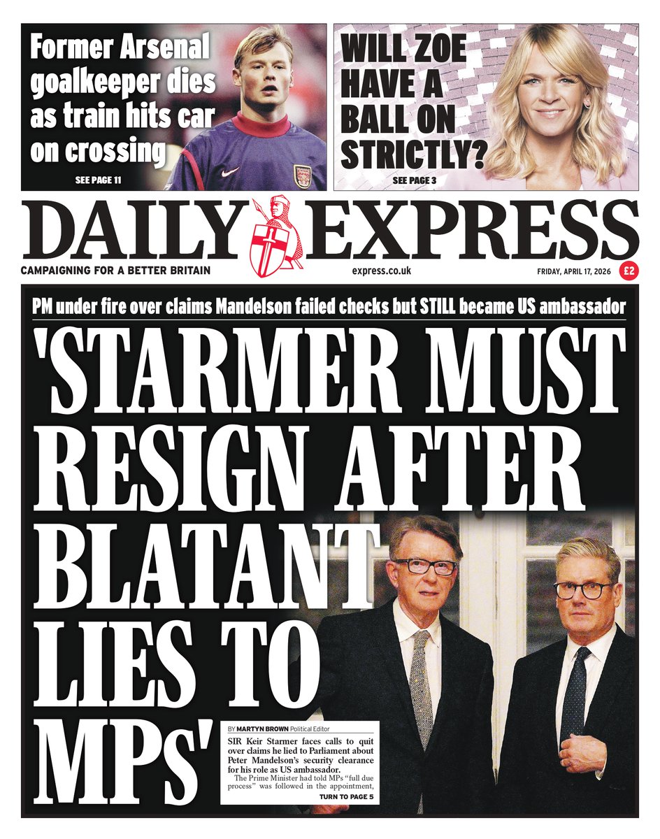 Friday's EXPRESS: 'Starmer must resign after blatant lies to MPs' #TomorrowsPapersToday