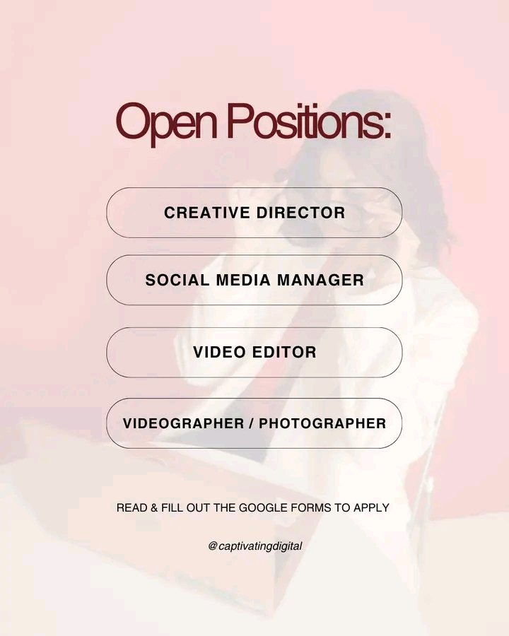 WorkFromHod3bm's tweet photo. HIRING

The following roles are for hire:
1. Data Entry
2. Social Media Manager
3. Graphic Designer (2 vacancies)
4. Video Editor (2 vacancies)
5. Admin. Virtual Assistant
6. Customer Service Rep
7. Full-Stack Developer
9. UI/UX

📍Remote

Interested or know anyone interested? https://t.co/uEeRUT3xX3