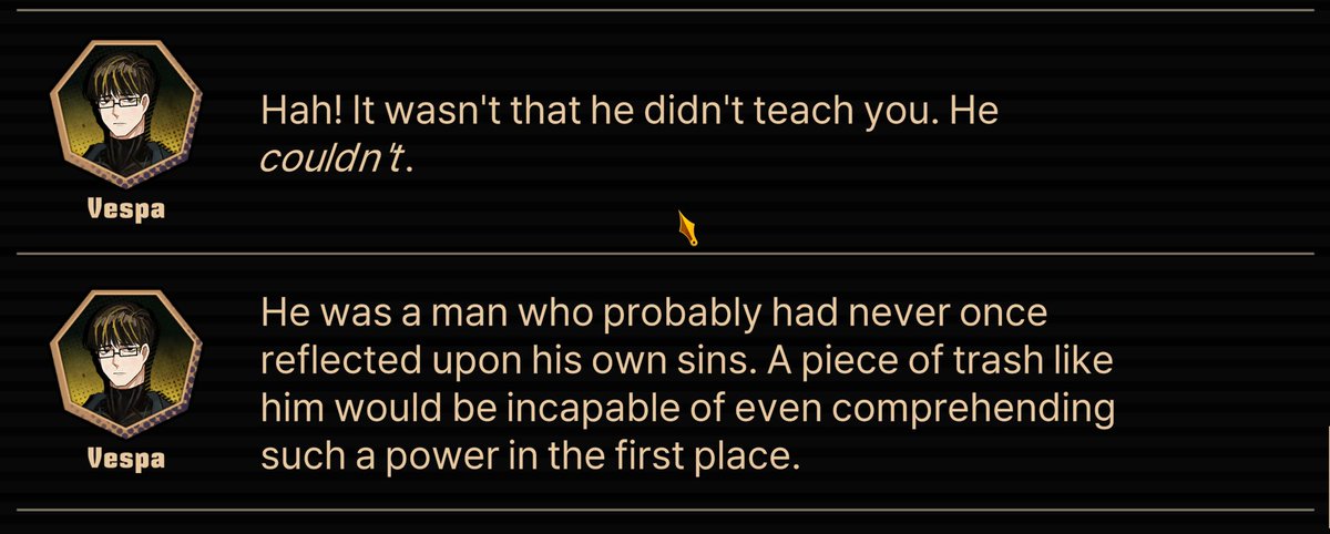 EtReggie's tweet photo. @NimeniEPhrog I think what vespa said is a huge clue onto manifesting shin and mang, with the first step being self-refection. where vergilius mentions that as long as they're "sinners" their ability to wield it is limited, he probably means by their contract and not their power being averaged https://t.co/Wy0WGhC4wz