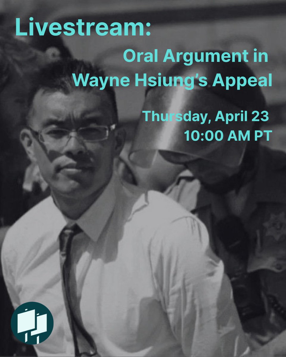 AALDP_DU's tweet photo. One week from today don't miss oral argument in @waynehhsiung's appeal of his convictions for his role in Sonoma Cty, CA #factoryfarm protests. @AALDP_DU Director @justin_marceau will argue. 4/23 10:00 AM PT Livestream here: https://t.co/ZlkVGMXiPG (live ~15 mins before argument) https://t.co/0amGa0DCxy