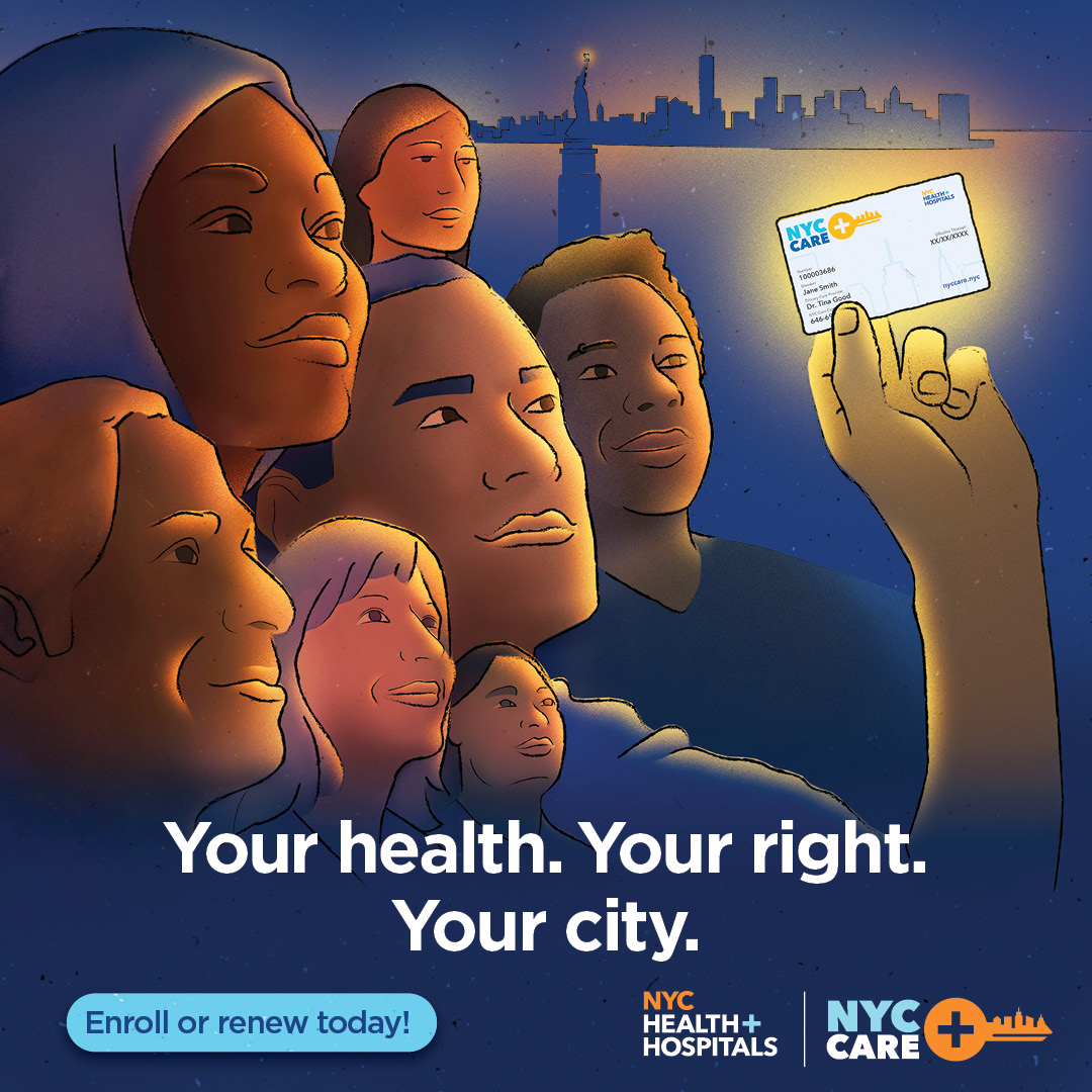 nycHealthy's tweet photo. Everyone has a right to quality health care at little or no cost — no matter your immigration status. The #NYCCare program guarantees you just that! It’s now easier than ever to enroll.

Learn more at https://t.co/ALQzqkz8Ae or call 646-692-2273 @NYCHealthSystem https://t.co/PjxkZpgz4f