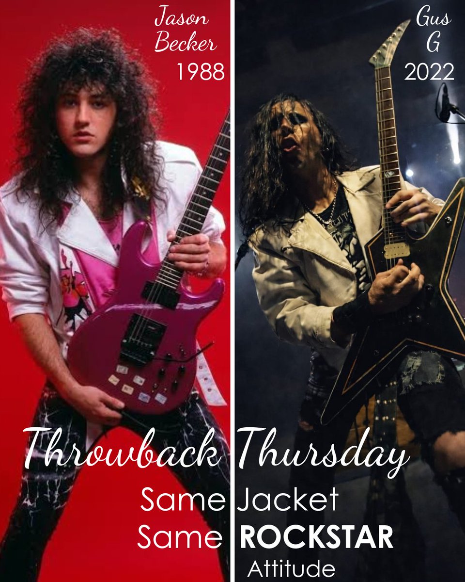 jasonelibecker's tweet photo. Jason in 1988 — pure rockstar energy, wearing the iconic white leather jacket from the cover of Cacophony’s Go Off.
And 34 years later, a great friend and diehard supporter of Jason, @gusgofficial, brings that same jacket back to life on stage in Berkeley. https://t.co/TrUFPVhpu9